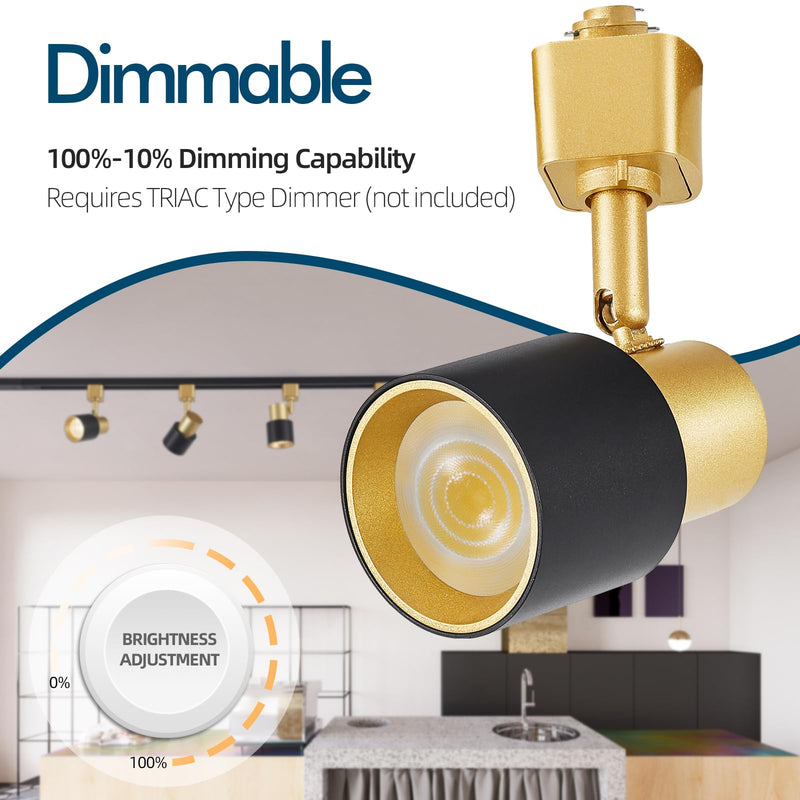 10W H Track Lighting Heads 3000K Warm White Track Light Head Flxible Bright Black Gold Dimmable LED Track Lighting Fixtures for Accent Kitchen Office, Flicker Free CRI90+ 24° 900lm Pack of 4 4 Pack