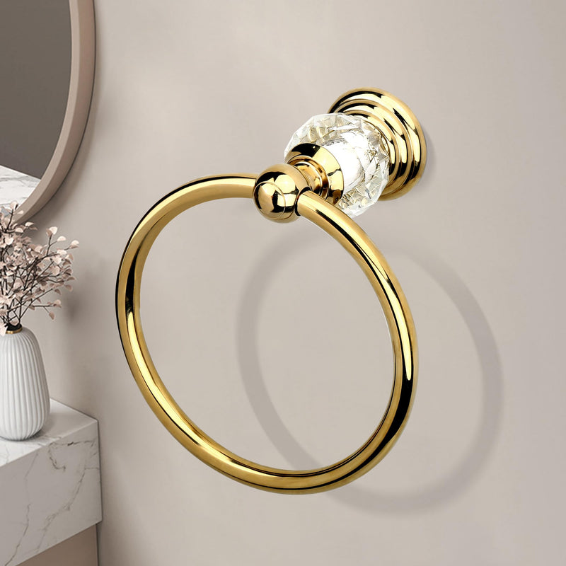 Crystal Gold Towel Ring, Gold Bathroom Towel Holder Ring, Golden Towel Rack Hanger Home Hand Towel Ring Towel Holder for Bathroom Wall Mounted Bathroom Accessory