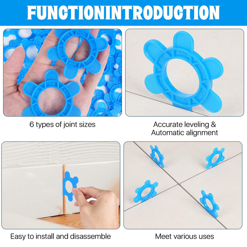 200 Pcs 6-in-1 Hexagon Tile Spacers 1–5mm Reusable Large 2.64 inch Plastic Tile Leveling Shims, Colour Coded Gap Clips for Wall & Floor Tiling, Fast Removal (Blue) 200 Blue