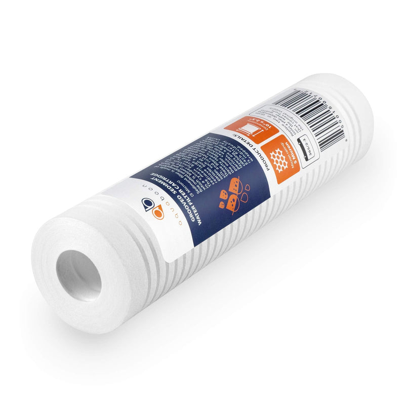 Aquaboon 5 Micron 10 x 2.5 Grooved Sediment Water Filter Replacement for Whole House Filter Cartridge Compatible with AP110, WHKF-GD05, CFS110, 6-Pack