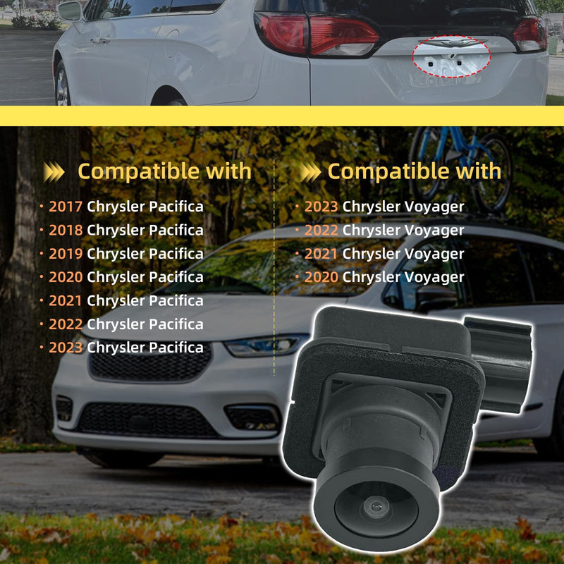 Rear Backup Camera Compatible with 2017-2023 Chrysler Pacifica, 2020 2021 2022 Chrysler Voyager, 170° Wide-Angle Rear View Camera Replaces 68227397AH 68227397AE 68227397AG