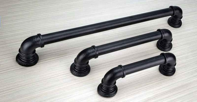 Richelieu Hardware BP9547224900 Sheffield Collection 8 13/16-inch (224 mm) Center-to-Center Matte Black Steampunk Round Pull Handle for Barn Doors, Cabinets, Drawers, and Furniture 224 mm