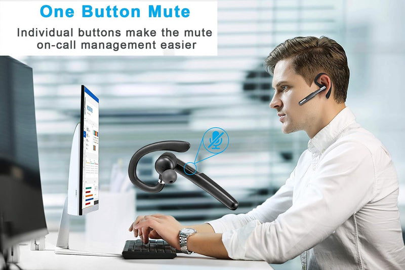 SneKa Bluetooth Earpiece Wireless Headset for iOS Android Cell Phone, Gray | 10 Hours Talking Time, V5.0, Mic with Mute Button, Single-Ear, Hand-Free, compatible with both left and right ears