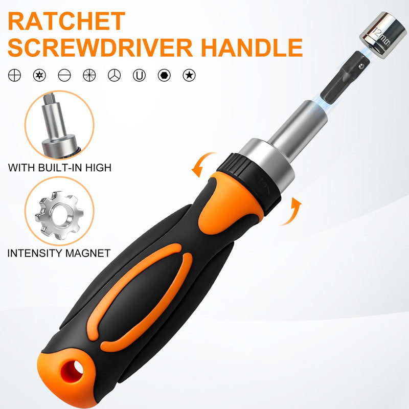 42 in 1 Ratcheting Screwdriver Set with Rotating Handle, Ratchet Wrench Tool Kit for Bike Repair, Electronics, Household DIY - Portable Storage Case 42pcs Ratchet Screwdriver Set