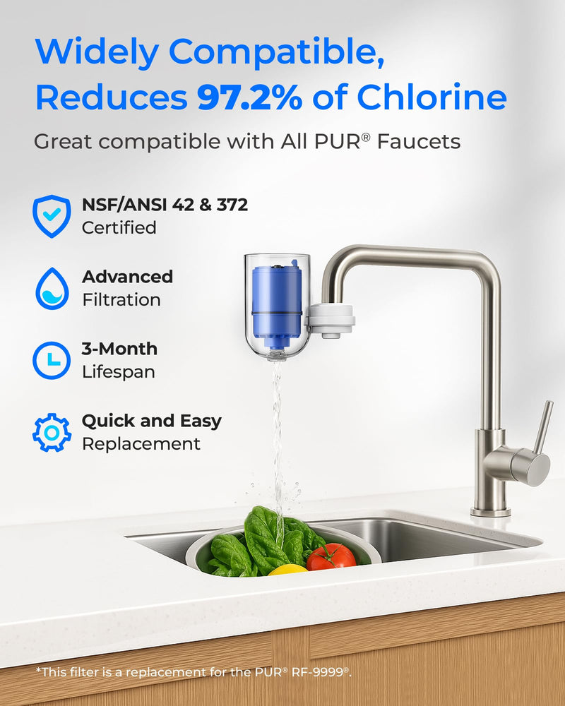 Waterdrop Faucet Water Filter, Compatible with All PUR® Water Filter Replacement for PUR® PLUS RF9999® Faucet Water Filter, NSF 42 Certified, 18-Month, 1800-Gallon, 6 Pack Standard-Blue