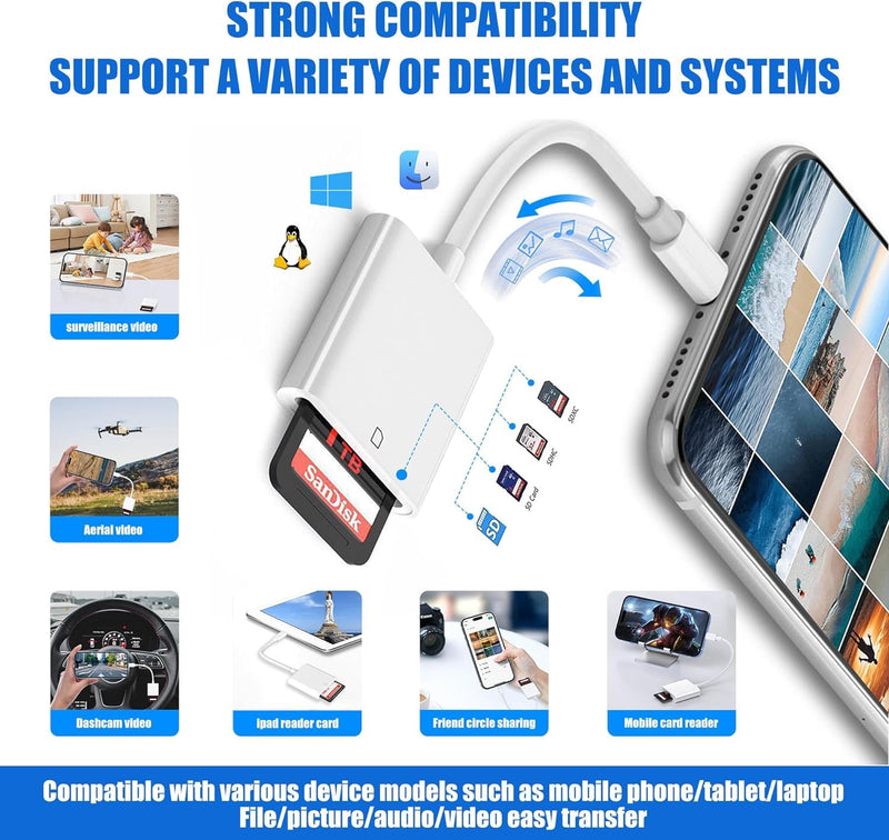 USB C SD Memory Card Reader, Type C Camera Adapter Trail Viewer for iPhone15/ iPad MacBook/Air/Pro iMac/Samsung Galaxy Android One Solt