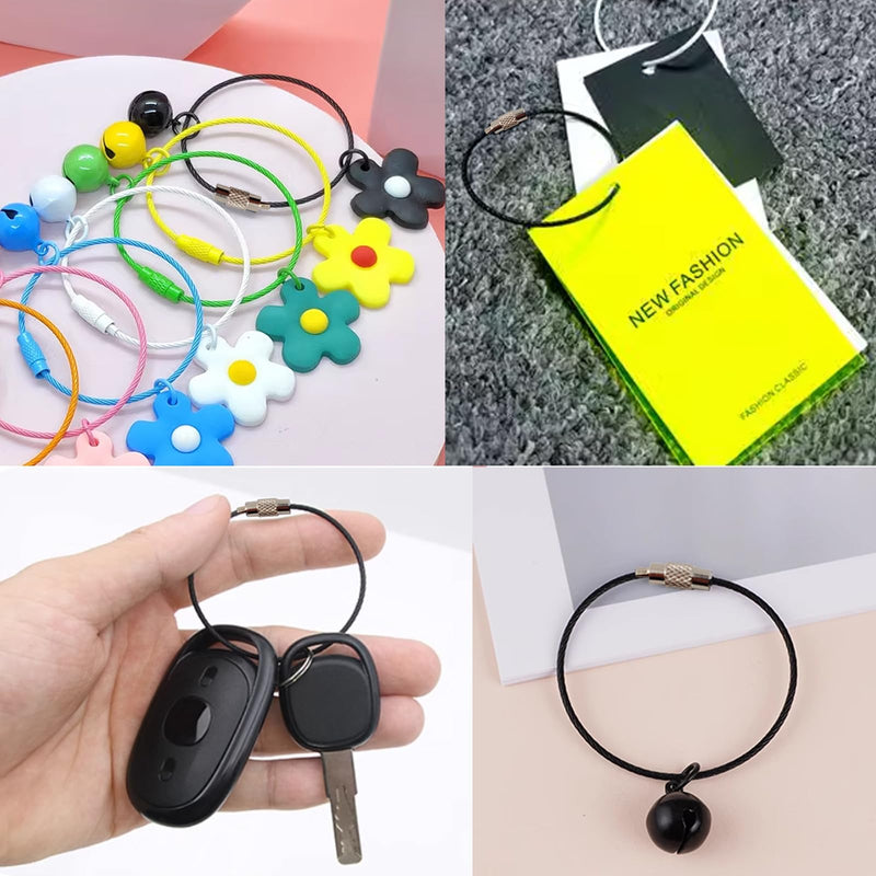 50PCS Black Stainless Steel Wire Keychains Cable, Key Rings, Heavy Duty Luggage Tags Loops Tag Keepers 1.5mm Twist Barrel (Cable Length: 5.9 inches)