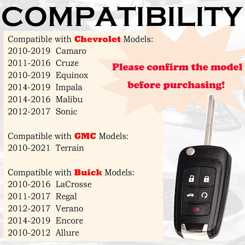 Key Fob Replacement Fits for Chevy Cruze Equinox Camaro Impala Malibu Sonic Buick Regal Verano Encore Allure Lacrosse GMC Terrain 2010-2021 OHT01060512 Keyless Entry Remote Control 13504199
