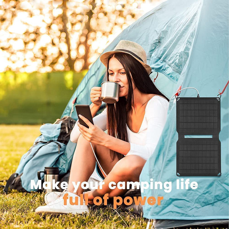 FlexSolar 10W Portable Solar Chargers 5V USB Small Power Emergency ETFE Panels Foldable IP67 Waterproof Camping Hiking Backpacking for Phones Fans Flashlight Watches Small Power Banks Battery Packs