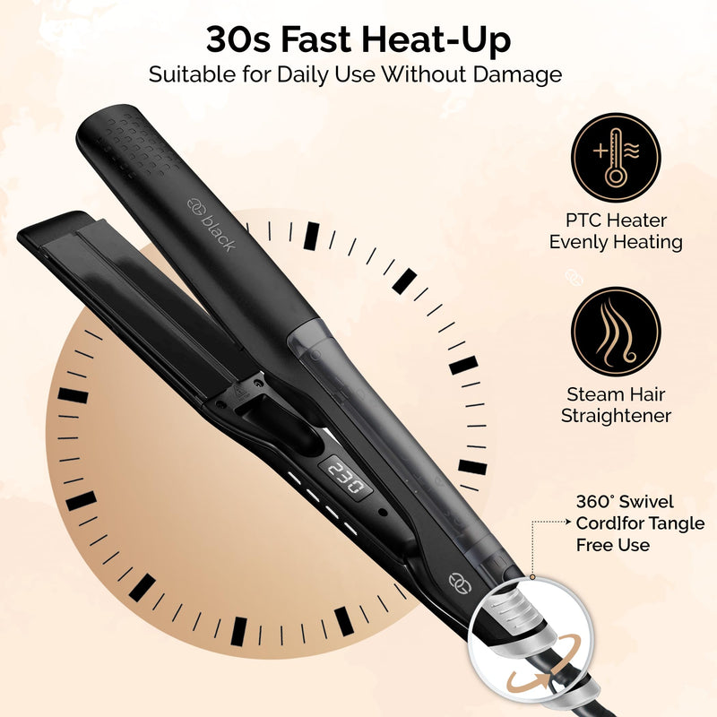 Golden Goods Professional Steam Hair Straightener, Flat Iron, LCD Display, Quick Heat-up, Black Edition