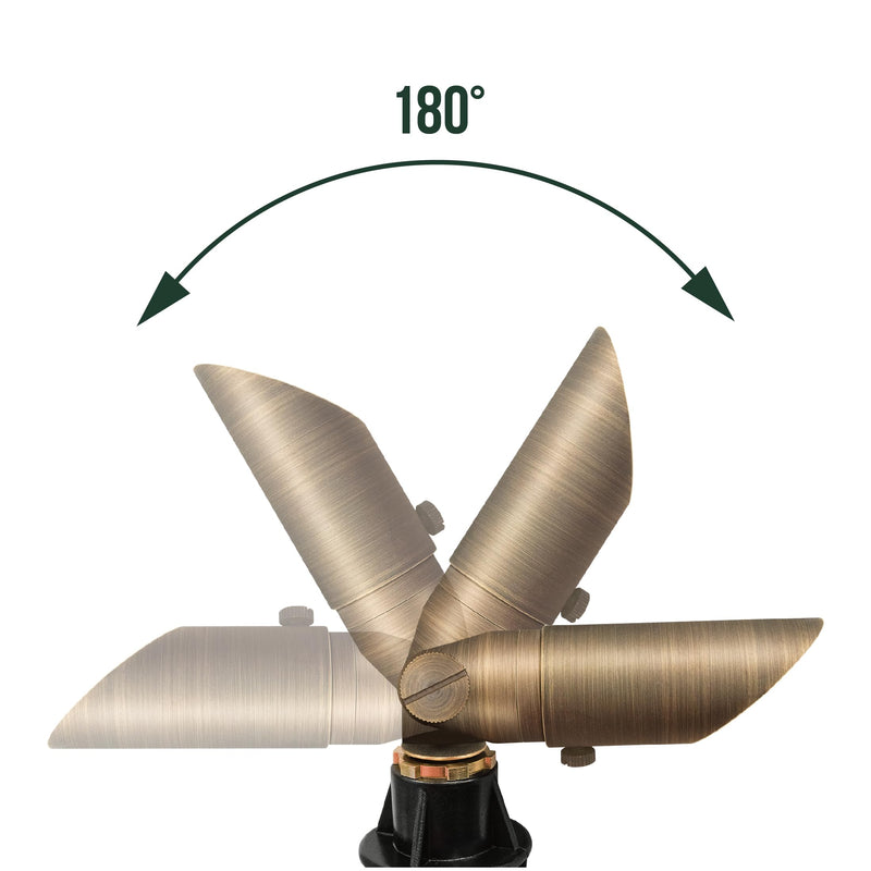 GKOLED Low Voltage Solid Brass LED Spotlight with MR8 Bulb, Outdoor Waterproof Landscape Lighting, Adjustable Uplights with Stake for House Garden Trees Lawn Patio Yard Fence, 3W 12V 180LM 2700K Shroud Adjustable-Antique Bronze 1 Pack