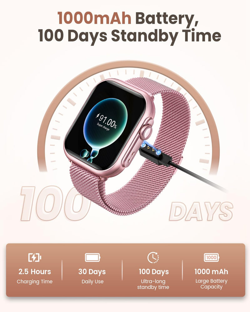 1.83" Smart Watches for Women (Android/iPhone), with 1000mAh Battery, 5ATM | 110+ Sports Modes, Messages and App Notifications, Health Monitoring(Blood Pressure, 24/7 Heart Rate, SpO2, Sleep), Pink 1.83"