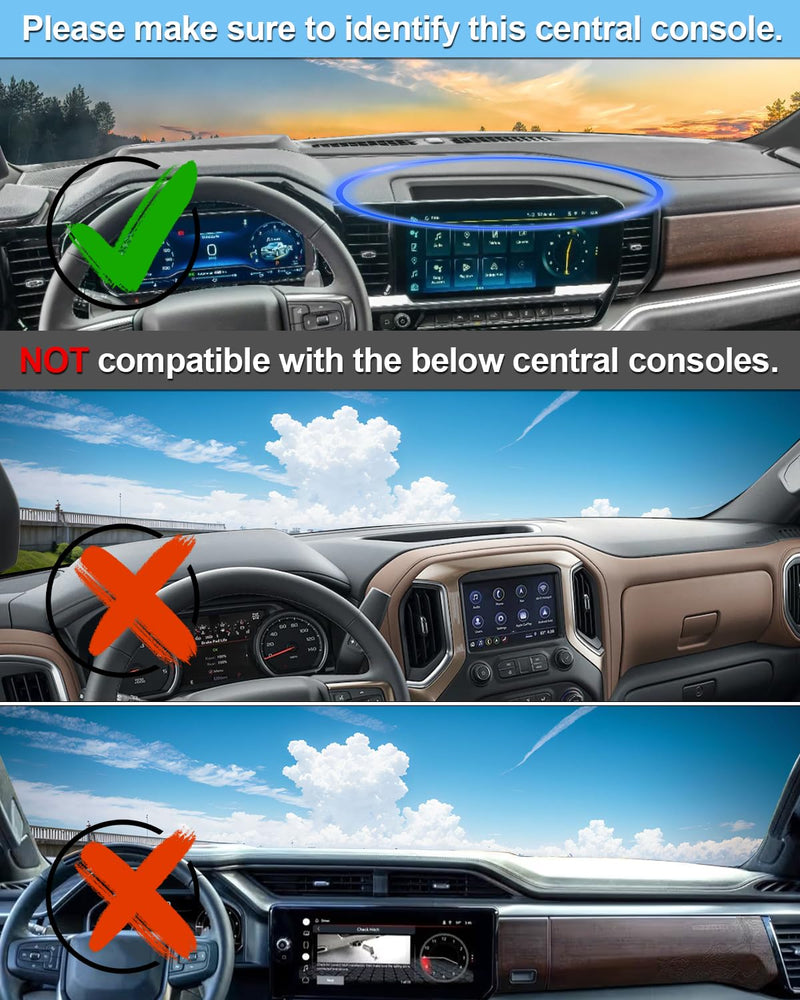 Dash Cover Mat Fit for 2022-2024 2025 2026 Chevy Chevrolet Silverado/GMC Sierra 1500 2500HD 3500HD Accessories with HUD Dashboard Cover Pad Non-Slip Center Console Protector (Only fits 13.4 in Screen) Silverado/Sierra with HUD 2022-2026
