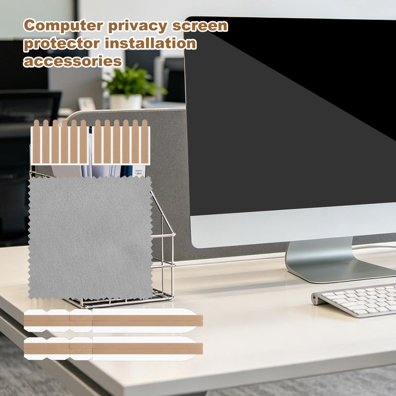 SAVITA 12pcs Privacy Screen Adhesive Strips and 2pcs Plastic Slide Mount Tabs for Computer Monitor, Laptop Privacy Screen Protector Replacement Kit with Microfiber Cloth for Easy Installation
