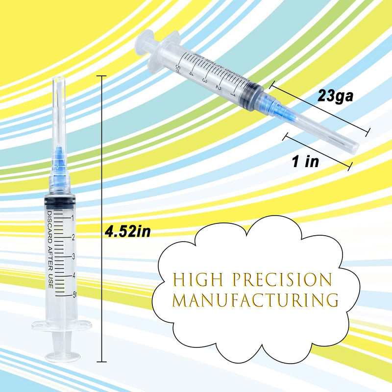 100 Pcs -5ml Luer lock Syringe with 23ga (25mm) Needle, Individually Packaging Disposable Plastic Syringes and Needles for Scientific Labs, Industrial, Animal and Pet Supplies 5ml23ga(25mm)/100PCS