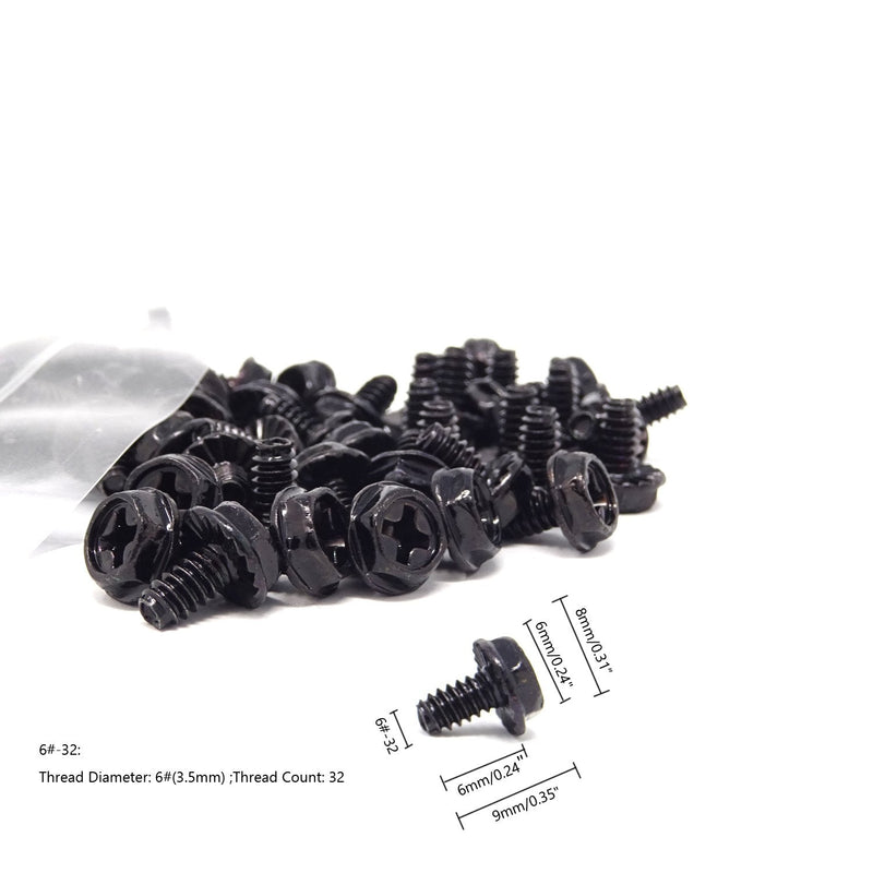 Honbay 100PCS 6#-32x6 Hex Phillips Head Replacement PC Computer Case Mounting Screws Fastener for Building Repairing and Maintaining Computer Systems (Black Zinc) Black Zinc