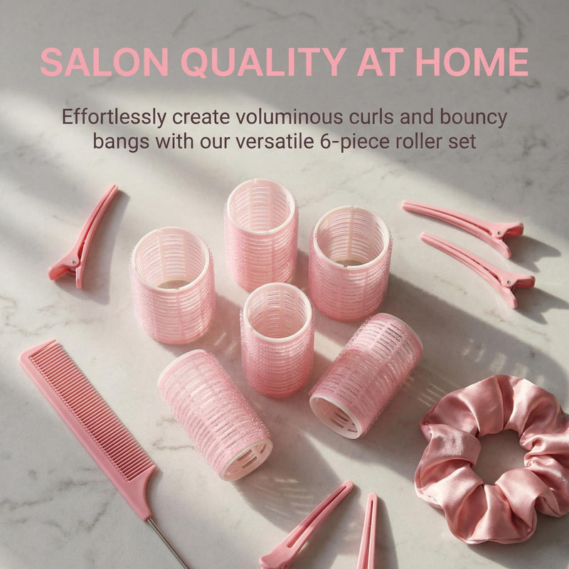 6 PCS Pink Hair Rollers Set, Heatless Curlers Self Grip Rollers for Hair Volume, Hair Rollers for Long Medium Short Hair Styling, Salon Hairdressing Curlers DIY Tool