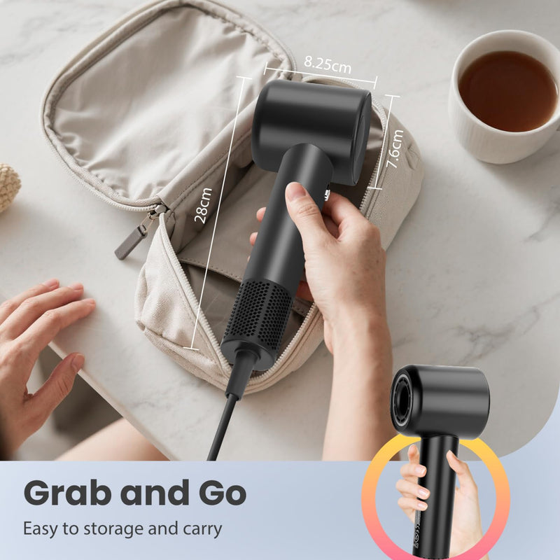  [AUSTRALIA] - Aigostar High Speed Hair Dryer 110,000 RPM, Professional Ionic Blow Dryer with LED Display & Temp Light Ring, Fast Drying 65m/s, 4 Temp & 2 Speed, Magnetic Concentrator & Diffuser, Low Noise - Airjet