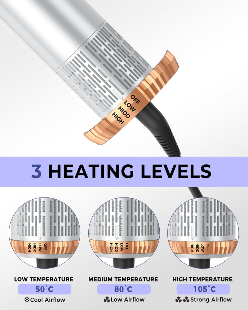 MogaWave Airbrush Pro Hair Styler 6 in 1 Air Styler with Hair Dryer, Blow Dry Hair Brush, H Curler, Magic Airstyler Multi Hair Stylers for Drying and Styling Straightening Volumizing Curling Sleeking Gold