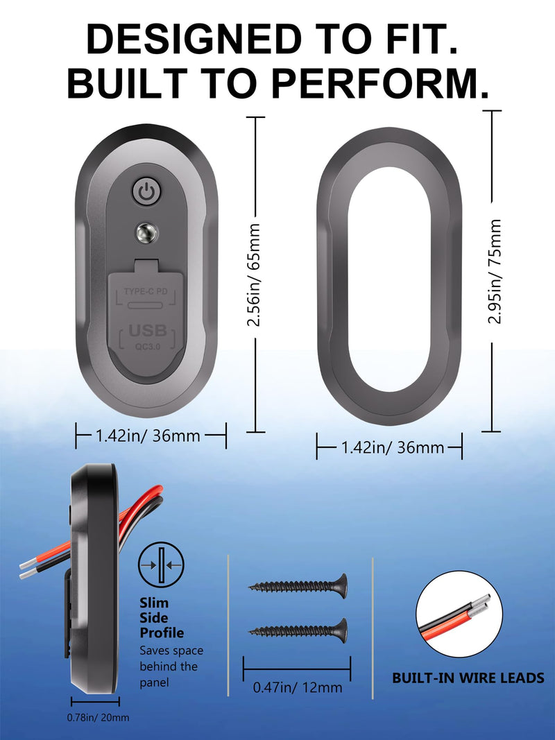 12V USB Outlet RV 3 Ports Car Power Charger 78W Fast Charging Panel Socket | Dual PD 3.0 QC 18W Car Lighter Adapter with Switch & Blue Indicator Light USB C 30W Wall Mount for Marine Bus Boat ATV Truck