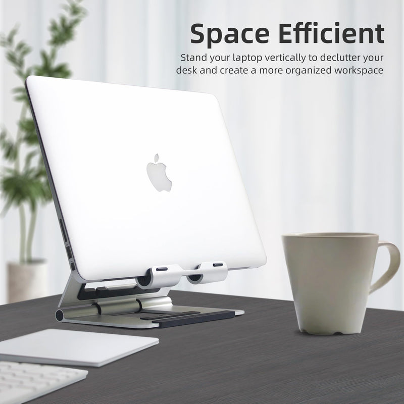 Adjustable Laptop Stand for Desk, Foldable Aluminum & Ergonomic Laptop Riser Holder Compatible with MacBook Air/Pro, HP, Dell, Lenovo and Tablet(10-17 inch) -Silver Silver-white