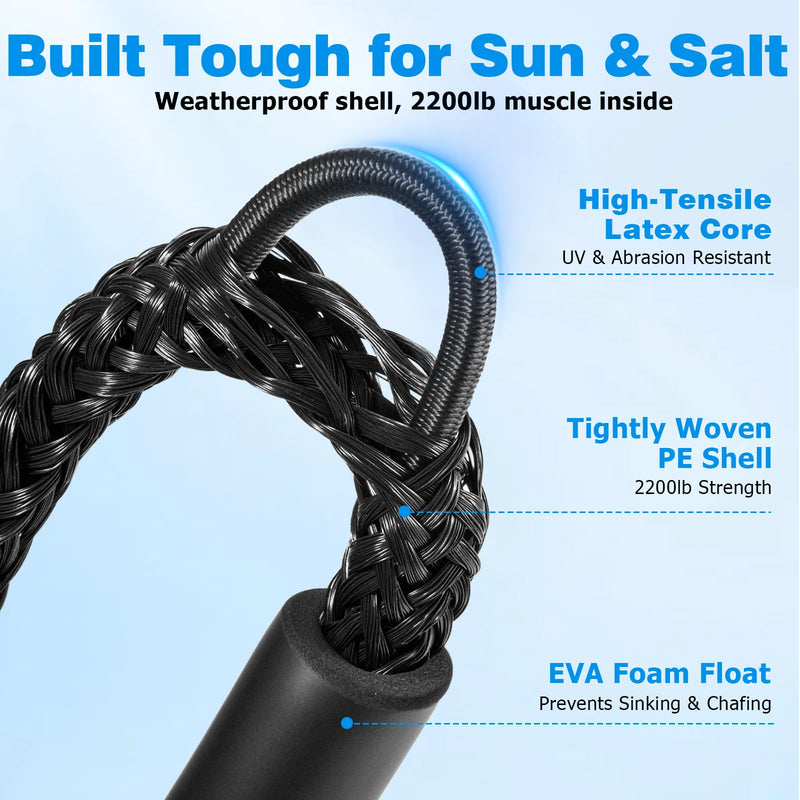 JaunniQir 2200lb Bungee Dock Lines 4-5.5ft, Shock Absorbing Mooring Ropes with Foam Floats, Stretchable Dock Snubber for Jet Ski Pontoon Kayak, 2 Pack Boat Accessories, Storage Bag (Black) Black