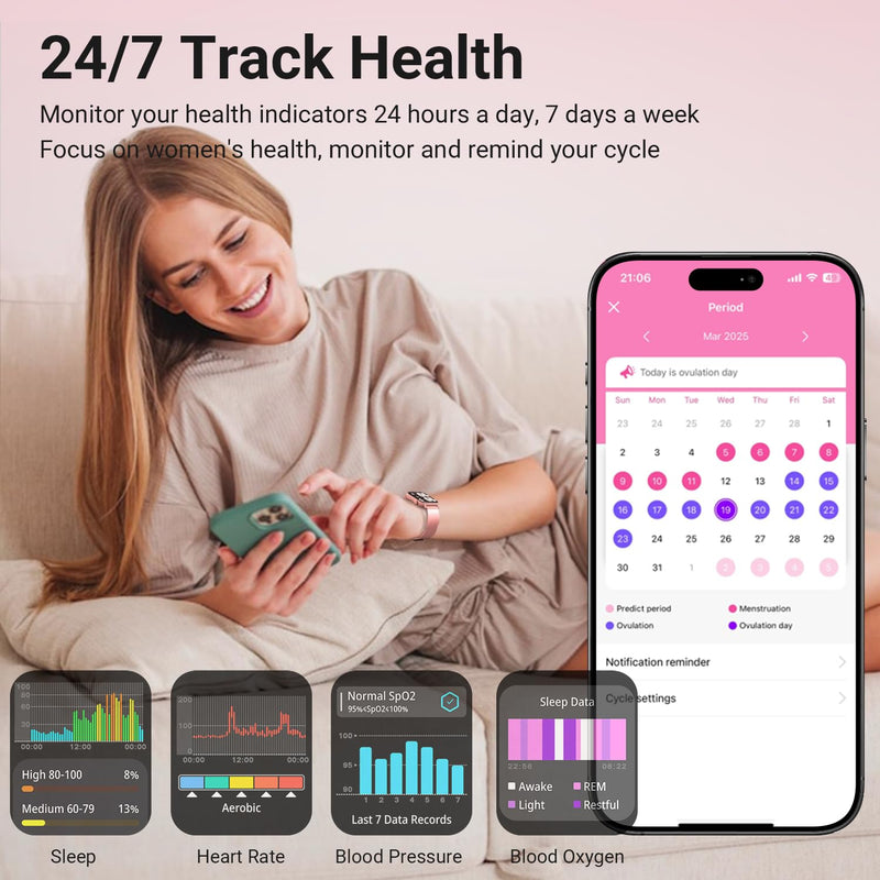 Trendia Smart Watches for Women, 1.83'' HD Fitness Tracker with Answer/Make Calls, Heart Rate/Sleep/SpO2 Monitor, 120+ Sport Modes, IP68 Waterproof, Compatible iPhone/Android Rose Pink