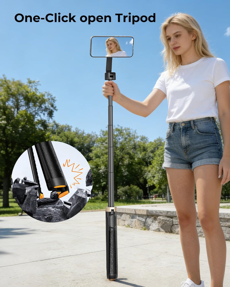 Magnetic Selfie Stick Tripod 72 Inch for iPhone MagSafe, Extendable Phone Tripod Stand with Bluetooth Remote, 360° Rotation Aluminum Selfie Stick for Travel, Vlog, TikTok Black