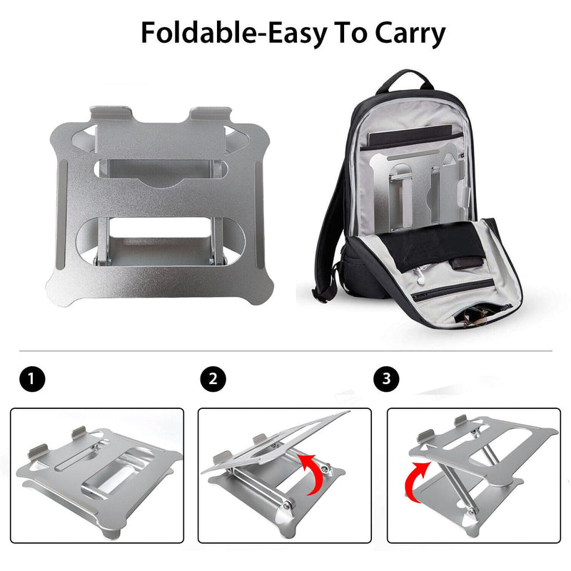 Aluminium Laptop Stand Adjustable Notebook Portable Tray Lazy Computer Desk up to 16 inches Portable Laptop Riser Holder Mount Compatible