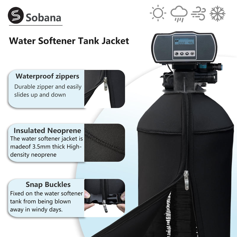 8x44 Inch Water Softener Tank Jacket - Insulated 3.5mm Neoprene Slip Sleeve to Prevent Sweating, Heavy-Duty Outdoor Water Softener Cover,Black Black 8''D x 44''H