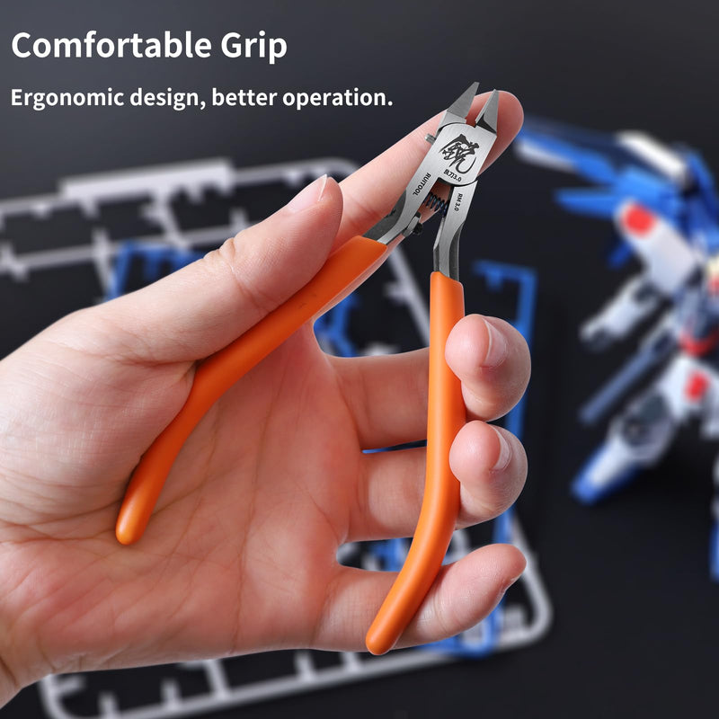 RUITOOL Model Nippers, Gundam Model Tools for Advancers to Repair and Fix Plastic Models, Ultra-thin Single Blade Gunpla Nipper, Non-slip Grip 4.7 Inch Sprue Cutter for Plastic Model Building Orange