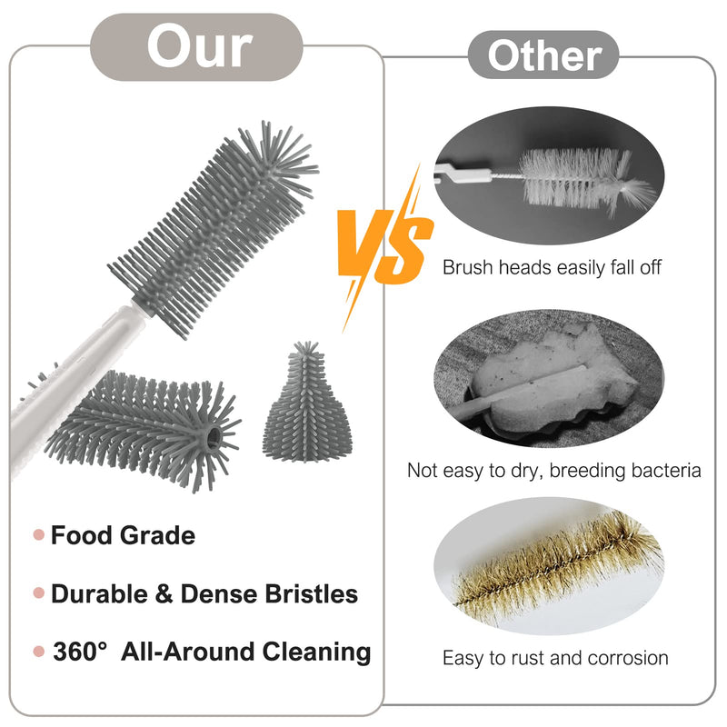 Baby Bottle Brush,6 in 1 Bottle Cleaner Set with Extendable Silicone Bottle Brush,Drying Rack,Nipple & Straw Brushes,Soap Dispenser & Organizer Case,Ideal Gifts for Babies& Moms White