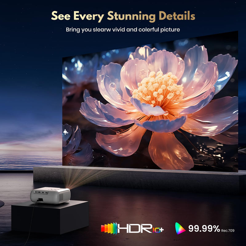[Smart OS/1080P Native] 4K Projector with WiFi and Bluetooth 1080P Native 4K Support 450ANSI Built-in Apps Smart Android TV OS Projector, WiFi 6, Bluetooth 5.2 & Digital Keystone Projecto, White