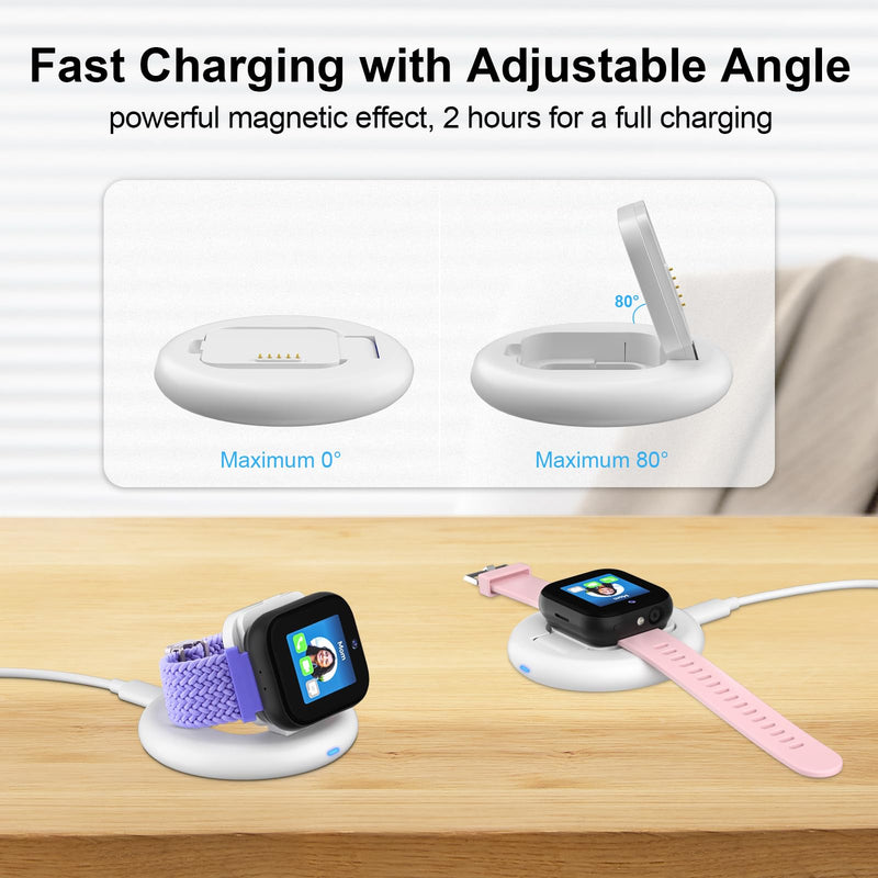 Foldable Magnetic Charging Dock Compatible for Sync UP Kids Watch 2 Charger | Portable & Safe Charger with 3.3 FT C Cable for TMobile Sync UP Kids Watch 2, Replacement Charging Stand(Not for SyncUP 1) White for Sync UP Watch 2