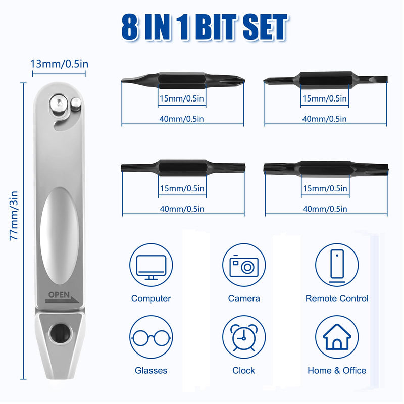Titanium Small Pocket Screwdriver EDC Tools,8 in 1 Multi Keychain Screwdriver Set with Double Ended Bits,Mini Magnetic Repair Multitool for Indoor Outdoor Use
