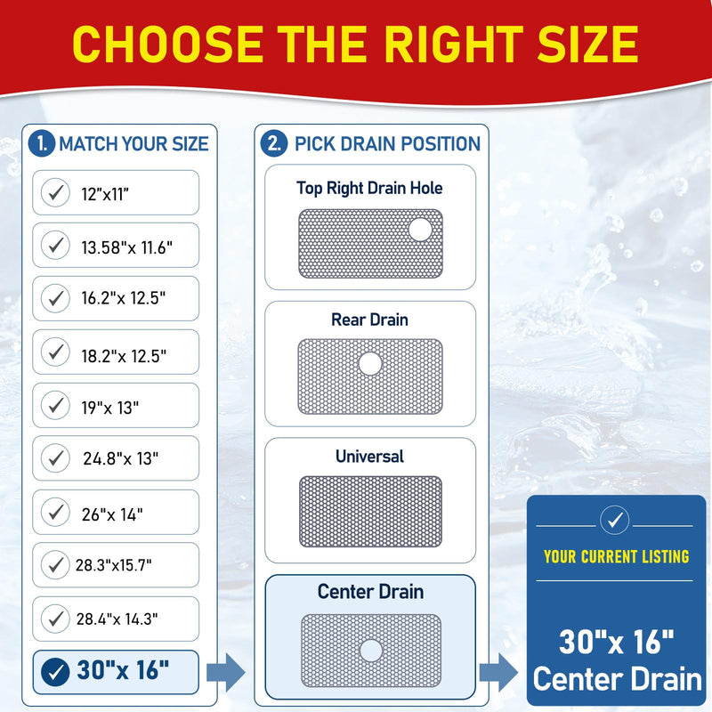 Bestjing Silicone Sink Protectors for Kitchen Sink -12" 13" 16" 18" 24" 26" 28" 30", Non-Slip Heat Resistant Mat for Bottom of Farmhouse Porcelain Stainless Steel (30"x 16" Center Drain, White) 30" x 16" Center Drain White(1 Pack)