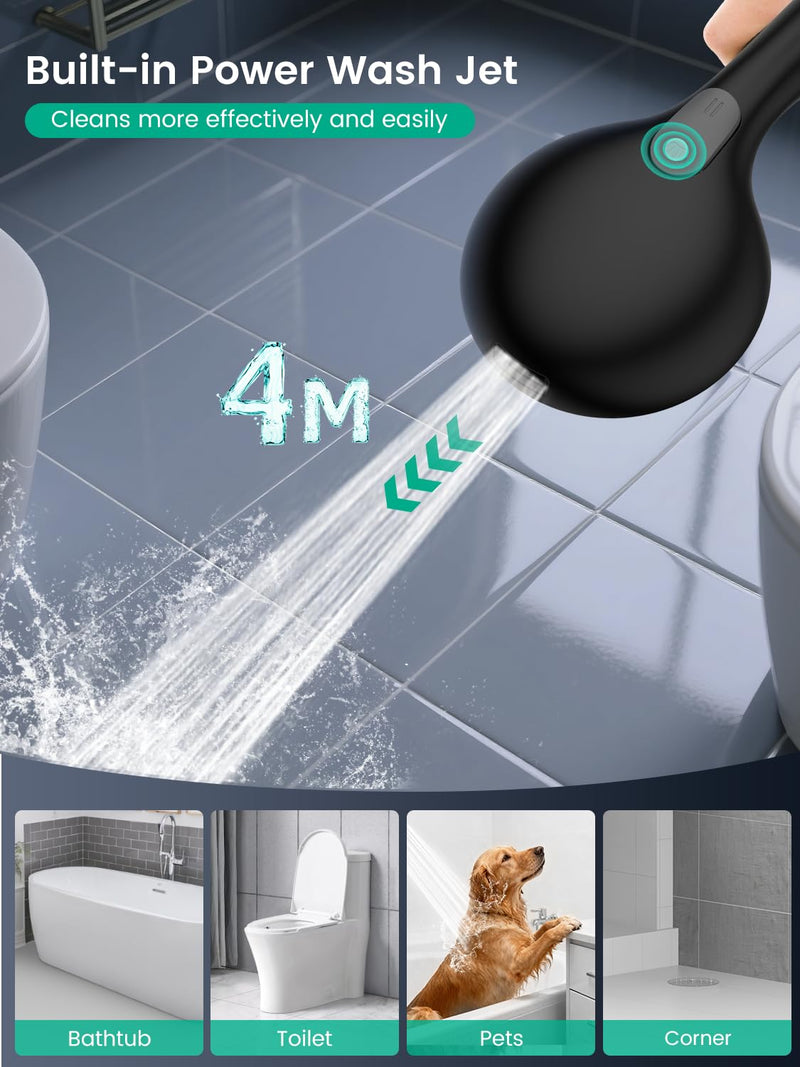 Filtered Shower Head with Handheld, High Pressure 7 Mode ShowerHead with Filters for Hard Water, Anti-clog Nozzles, Built-in Power Wash to Clean, Remove Chlorine - Reduce Dry Itchy Skin Black+Chrome