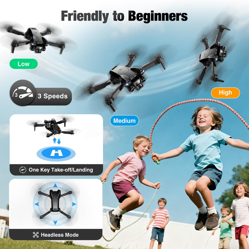 Drone with Camera 1080P HD, Mini Drone for Beginners Kids Adults, Foldable RC Quadcopter with Stable Hover, Trajectory Flight, One Key Take Off/Land, 2 Batteries, Toys for Boys and Girls (Black) Black