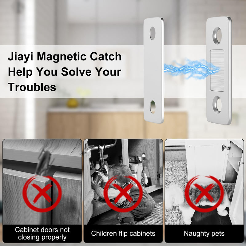 Cabinet Sliding Door Magnets Jiayi 18 Pack Ultra Thin Magnetic Door Catch Stainless Steel Drawer Magnet Catch for Kitchen Door Closure Cabinet Closer Cupboard Closet Door Magnetic Latches Hardware Silver