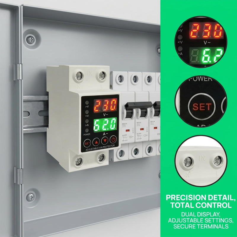 63A Smart Voltage Protector 110V 220V, LCD Display, Adjustable Over/Under Voltage Protection, DIN Rail Mount, 2 Pack 63A 2pcs