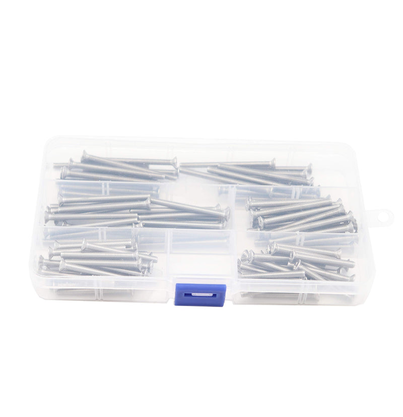 100pcs Flat Phillips Head M4 Machine Screws Assortment Kit, 304 Stainless Steel, M4 x 35mm/ 40mm/ 45mm/ 50mm/ 55mm (Pack of 2) 100 (Pack of 2)