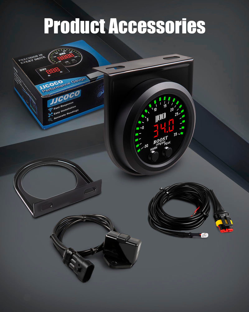 35PSI Turbo Boost/Vacuum Gauge LED Digital Display Kit with 1/8NPT Electronic Pressure Sensor & Mounting Bracket for Car&Truck ATV 2-1/16" 52mm