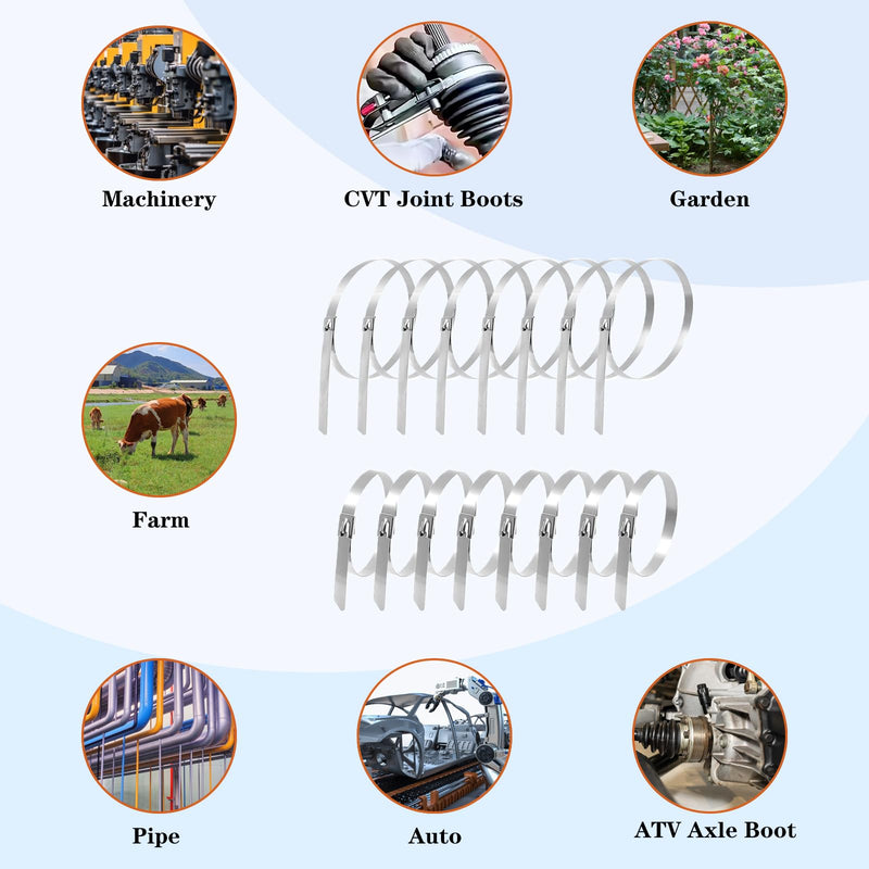 16Pcs CV Boot Clamp Stainless Steel Universal Adjustable AXLE CV Joint Boot Crimp Clamp Kit Stainless Steel Drive Shaft (8pcs Small+ 8pcs Large)