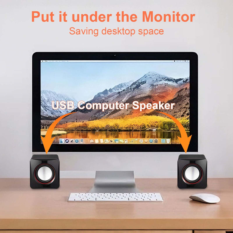 G GENLEAS 1 Pair USB 2.0 Wired Computer Speakers, Mini Desktop Laptop Speakers with Adjustable Volume, 3.5mm AUX Plug Portable Multimedia Stereo Sound Speaker for PC Laptop Tablet Desktop Black
