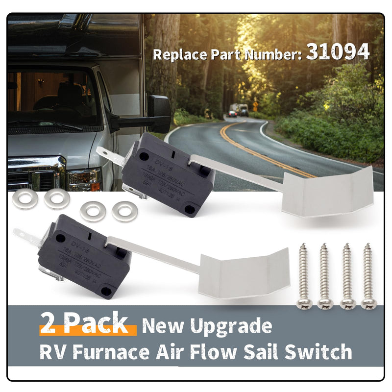 31093 RV Furnace Sail Switch Kit Replacement for Dometic Atwood Hydro Flame AFSAD AFSD AFMD Serials Series, 2 Pack RV Camper Furnaces Low Air Flow Sail Switch Numbers Before 72498929