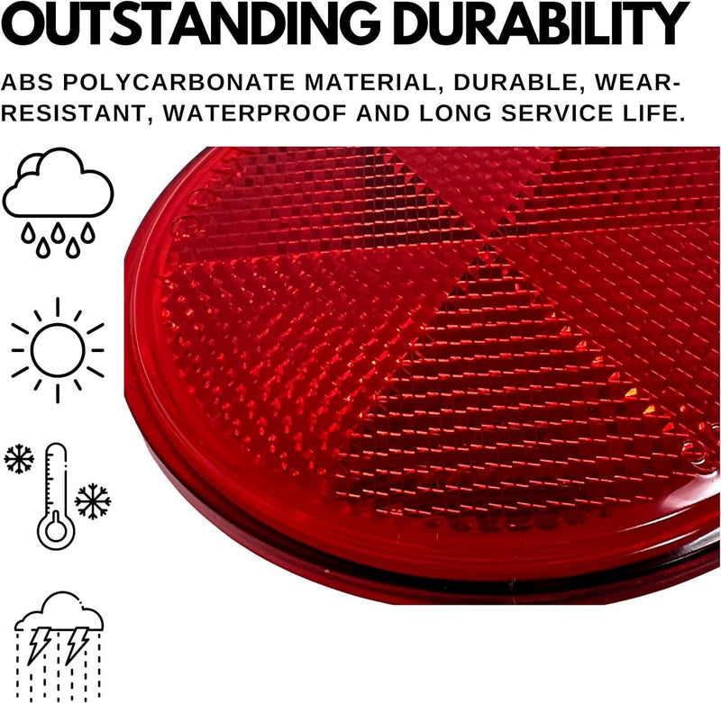 [ALL STAR TRUCK PARTS] Class A 3" Round Reflector Strong Stick-on - RED/AMBER for Trailers, Trucks, Automobiles, Mail Boxes, Boats, SUV's, RV's, Industrial Applications (2x Red) 2x Red
