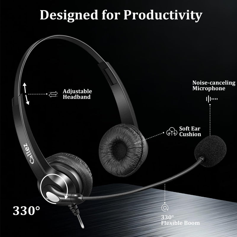 Callez Telephone Headset for Grandstream Avaya Panasonic Snom Ooma Phones | RJ9 Phone Headset with Noise Cancelling Mic, Volume Controls, Work for Grandstream GXP2135 2170 Avaya 1608 1616 Office Phones Silver