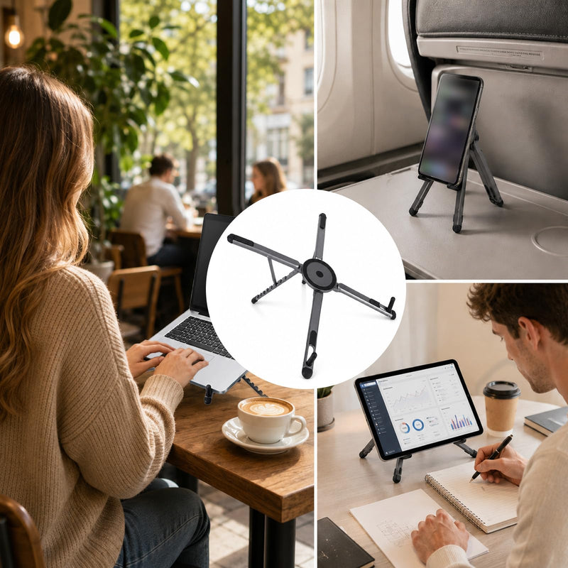 3-in-1 Portable Laptop Stand, Aluminum Alloy Foldable & Adjustable Travel Laptop Desktop Riser Stand Holder with Magnetic Metal Ring & Storage Bag Suitable for Mobile Phones Tablets Computer