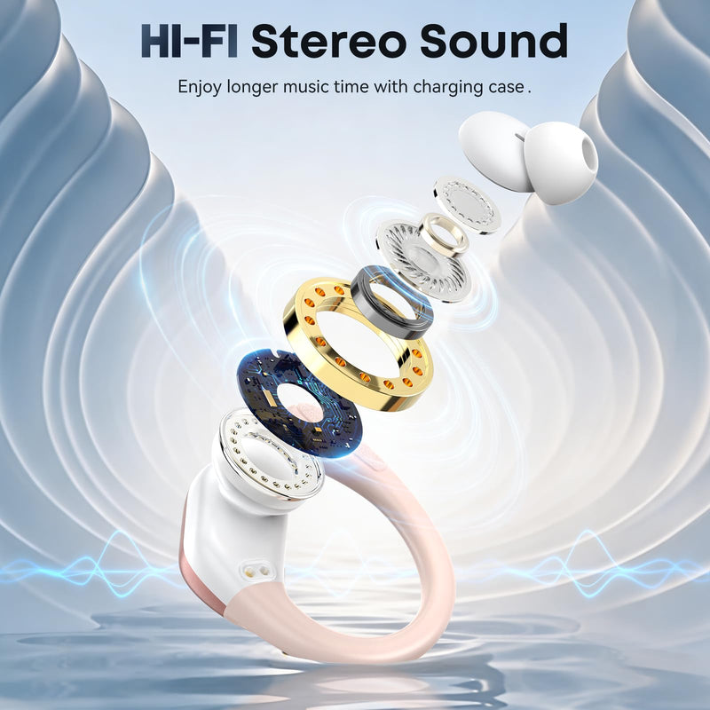 HAOYUYAN Sports Bluetooth Headphones, 80Hrs Playtime Wireless Earbuds with LED Power Display, IPX7 Waterproof Earphones for Workout/Running, Noise Canceling Headset Ear Buds Rose Gold