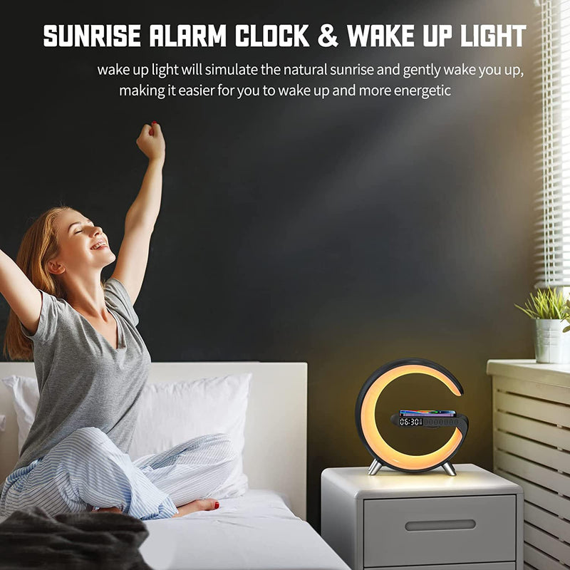 Smart Wireless Charging Alarm Clock with Bluetooth Speaker, App Controlled Bedside Lamp Table Light and Night Light, Bedroom Home Decor, Gift for Girls Boys and Family for Birthday Christmas (Black) Black 1 pack
